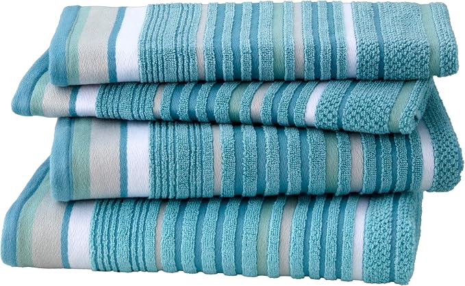 SKL Home Seabrook Stripe Bath Towel Set-4pc, Premium 100% Cotton, Teal | 550 by SKLHomebySaturdayKnightLtd