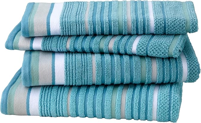 SKL Home Seabrook Stripe Bath Towel Set-4pc, Premium 100% Cotton, Teal | 550 - Image 2