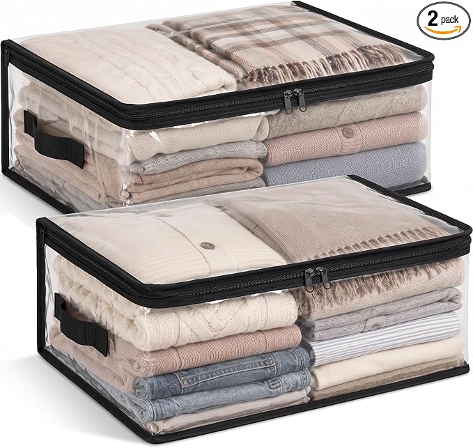 Fixwal Blanket Storage Bags 2 Pack Plastic Clothes Closet Organizer Clear | by Fixwal