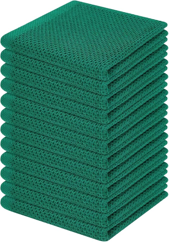 Homaxy 100% Cotton Waffle Weave Kitchen Dish Cloths 12-Pack, Dark Green | 12 x by Homaxy