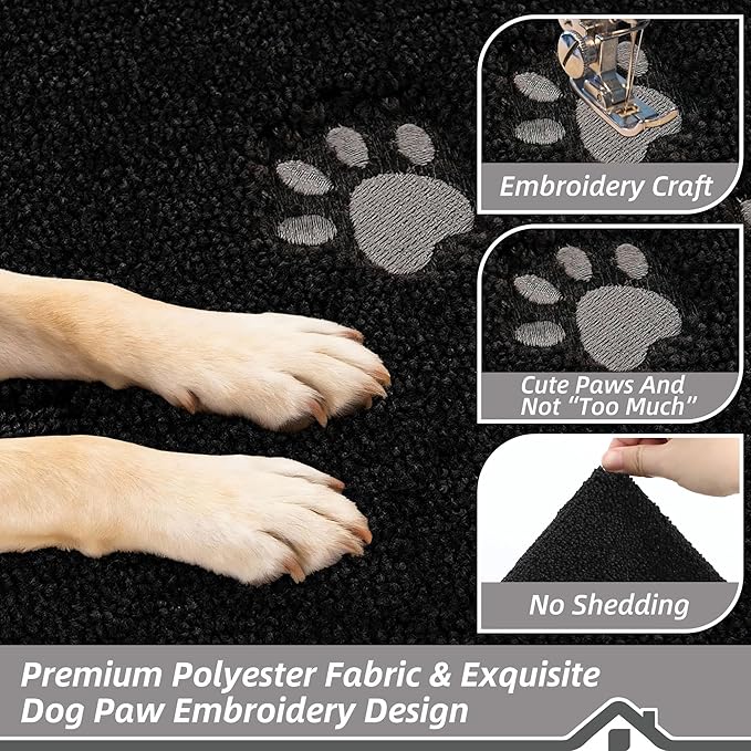 BEQHAUSE Dog Door Mat for Muddy Paws 36"x60" Dirt Trapper Absorbent Doormat Non Slip Entryway Rugs Washable Stain Resistant Welcome Floor Mat Soft Low-Profile for Front Back Door, Black