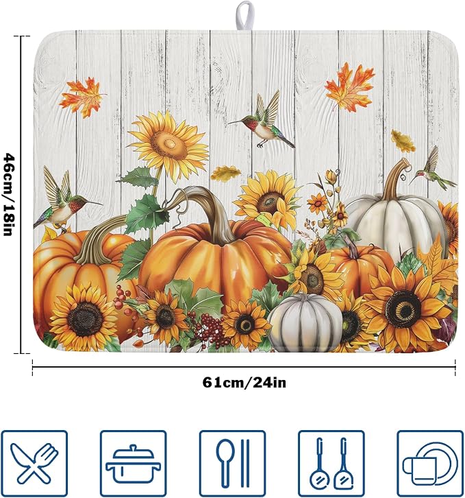 Autumn Harvest Pumpkin Dish Drying Mat - Image 2