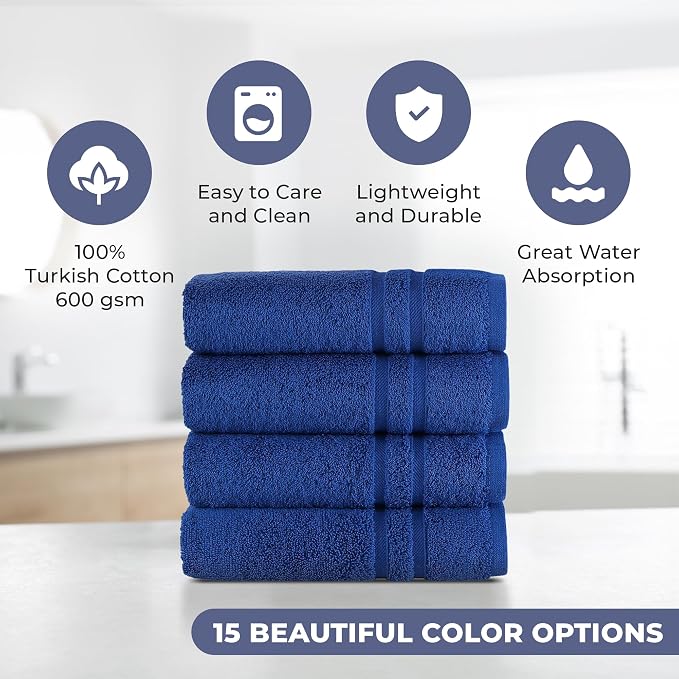 Hawmam Linen Royal Blue Hand Towels 4 Pack Turkish Cotton Premium Quality Soft - Image 4