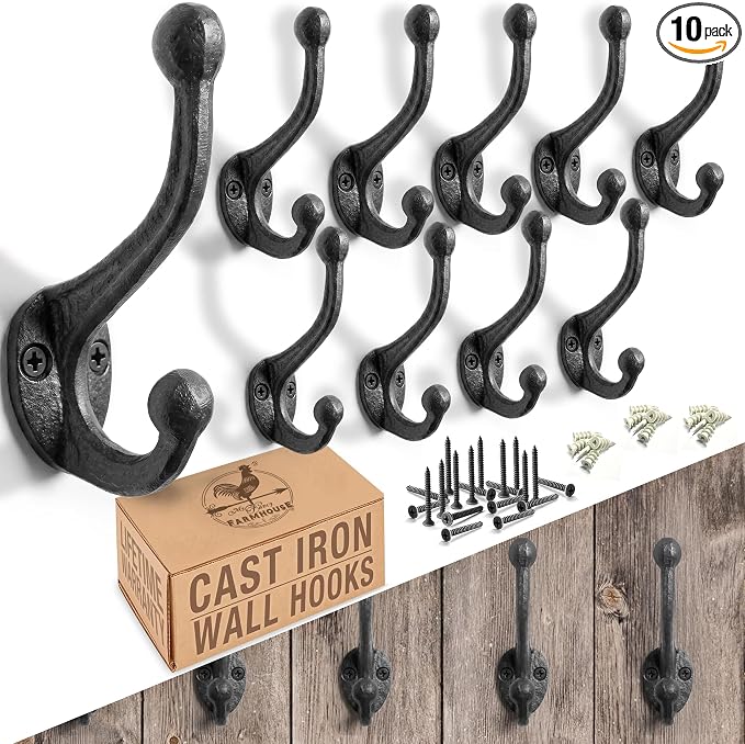 Rustic Cast Iron Coat Hooks Wall Mounted Farmhouse Decorative Wall Hooks by MyFancyFarmhouse