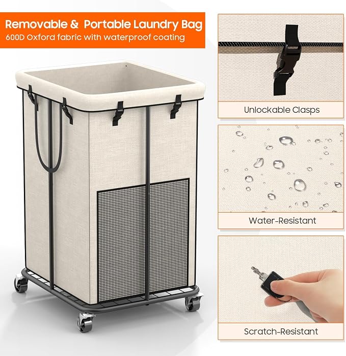Laundry Hamper with Wheels, 150L Rolling Laundry Basket with Bag & Handles - Image 5