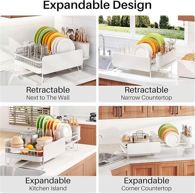 SNTD Large Dish Drying Rack for Kitchen Counter, Expandable, Adjustable Length - Image 3
