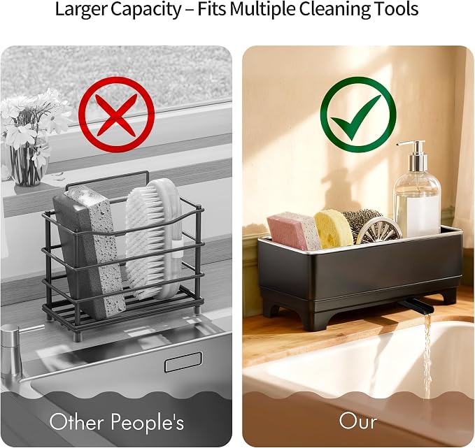 MOUKABAL Sponge Holder for Kitchen Sink, Rustproof Stainless Steel Black - Image 4