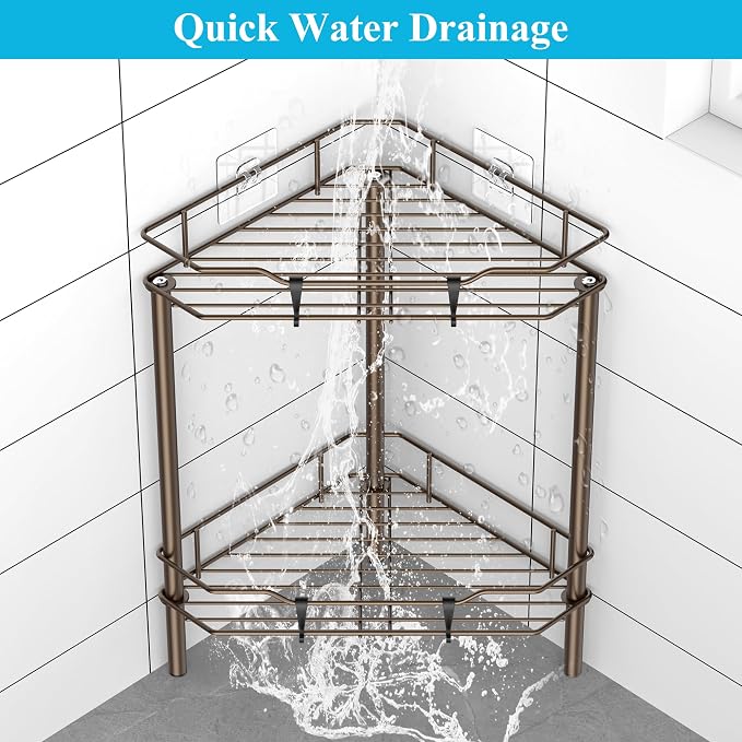 HuggieGems Metal Floor Standing Corner Shower Caddy, 2 Tier - Image 4