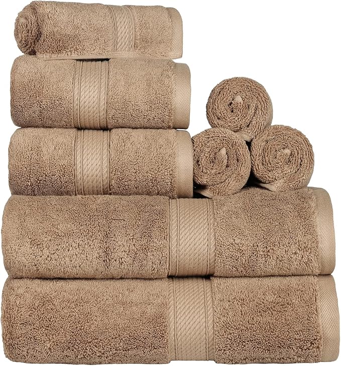Superior Egyptian Cotton Ultra Plush & Absorbent, 8 Piece Set, Latte | Quick Dry by SUPERIOR