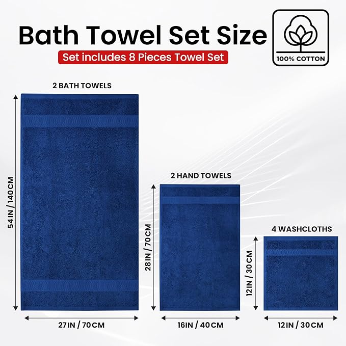 Infinitee Xclusives 100% Cotton Bath Towel Set – 8 Piece Bathroom Towel Set | – - Image 3