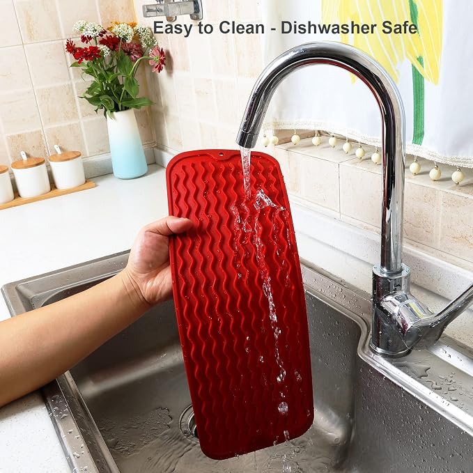 ZLR Small Dish Drying Mat for Kitchen Counter, Lava Red | Narrow Silicone - Image 4