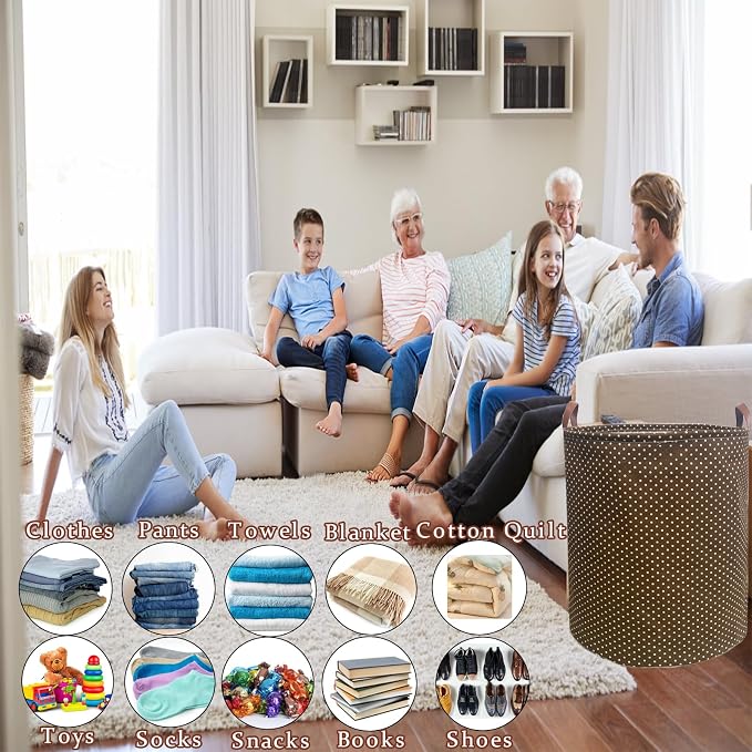 80L Waterproof Laundry Hamper in Family Leather Handle Laundry Basket in - Image 5