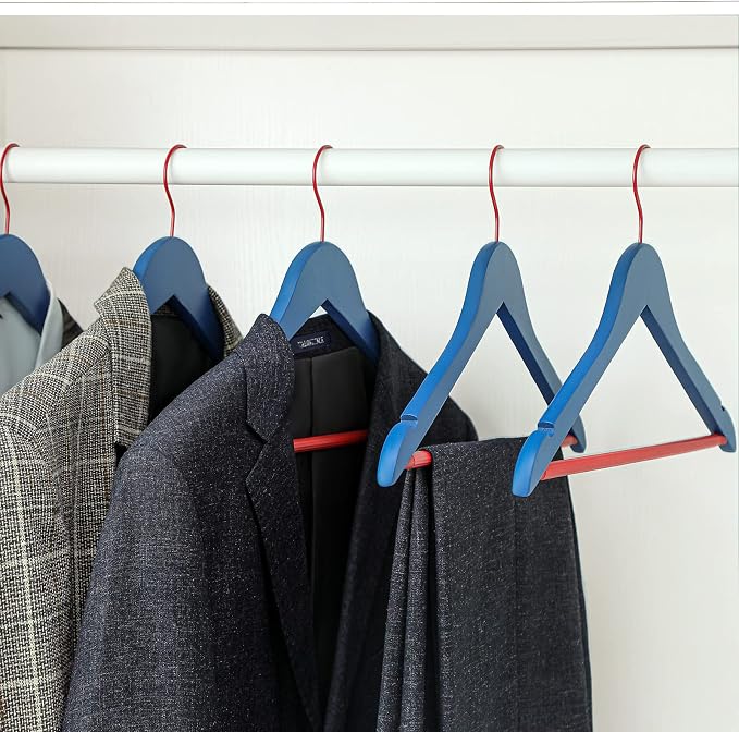 TOPIA HANGER Premium Wooden Hangers 16 Pack Blue/Red Heavy Coat Hanger | - Image 6