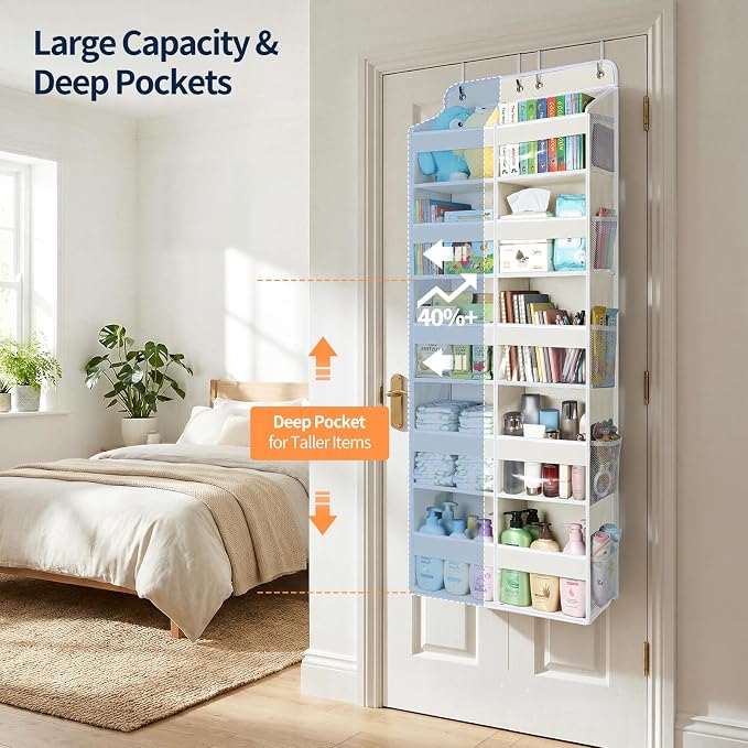 Yecaye Over The Door Organizer, 5 Tier Extra Large Behind Door Storage of 10 - Image 3