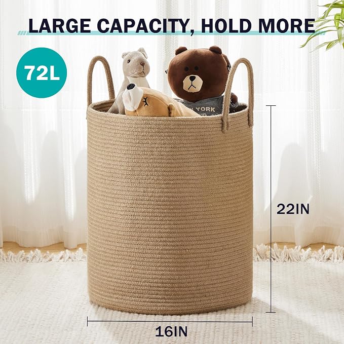 Woven Rope Laundry Hamper Basket by YOUDENOVA, 72L Tall Luandry Basket - Image 3