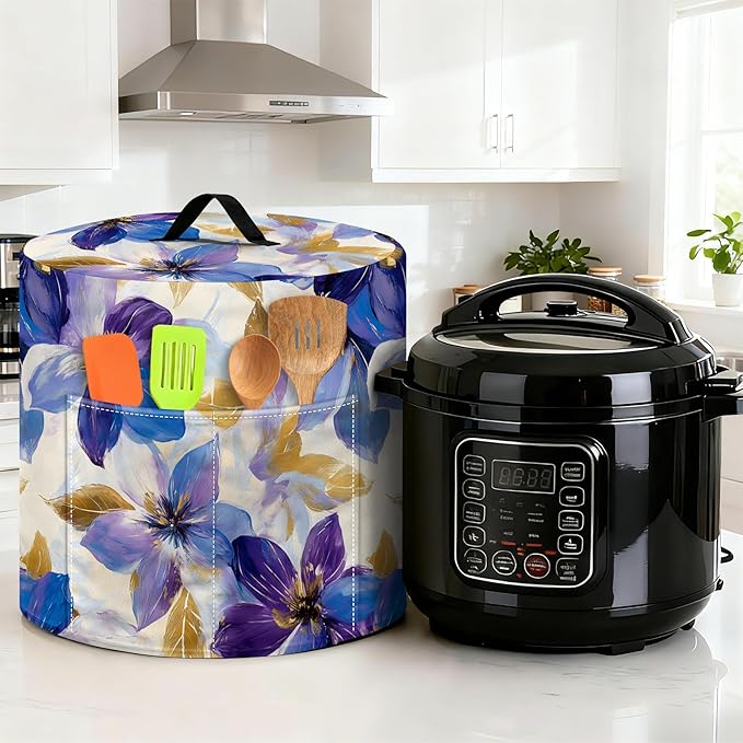 Kitchen Appliance Accessories Dust Cover for 3-6-8 Quart Instant Pot, Pressure Cooker, Air Fryer & Crock Pot,Decorative Appliance Cloth Cover with Top Handle & Storage Pockets (Purple, 6 Quart)