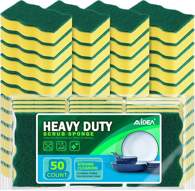 AIDEA Sponges Kitchen, 50-PK Heavy Duty Dish Sponge Kitchen, Scrub Sponges | by AIDEAHOME