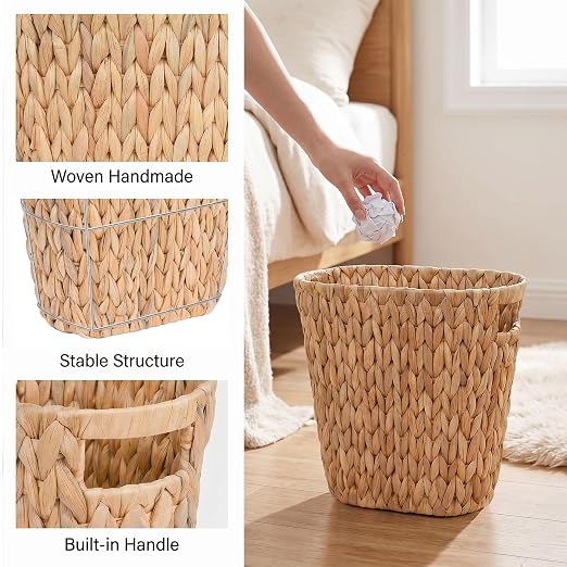 iEGrow 2 Pack Wicker Trash Can, Wicker Waste Basket - Image 3