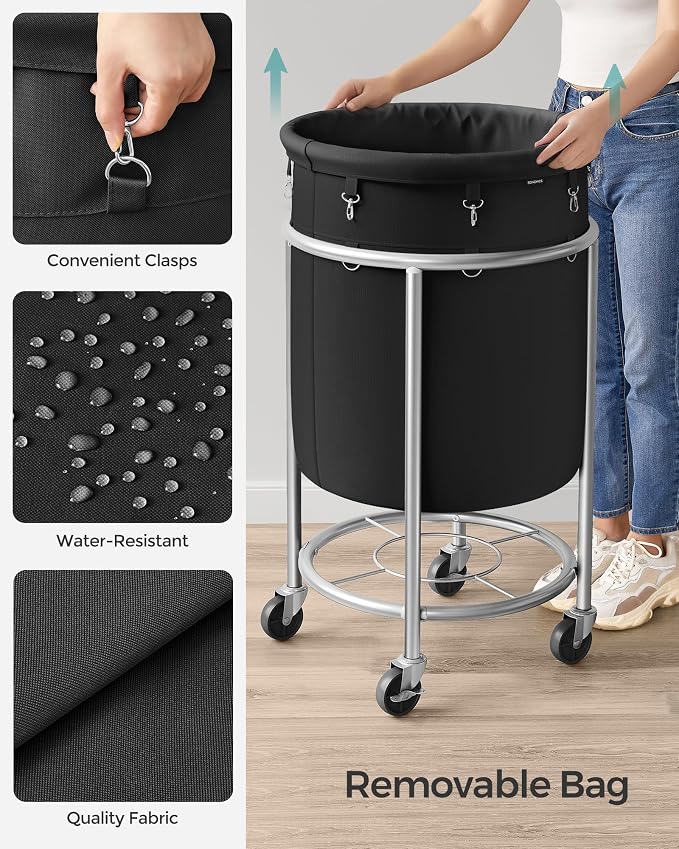 SONGMICS Laundry Basket with Wheels, Steel Frame, Removable Bag - Image 5