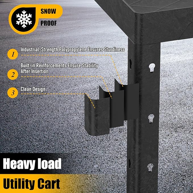 Service Utility Plastic Tool Cart, 34 x 17-Inch Rolling With Deep 2-Shelf, Heavy Duty Wheels, 550 lbs Capacity Organizer for Garage, Warehouse, Workshop
