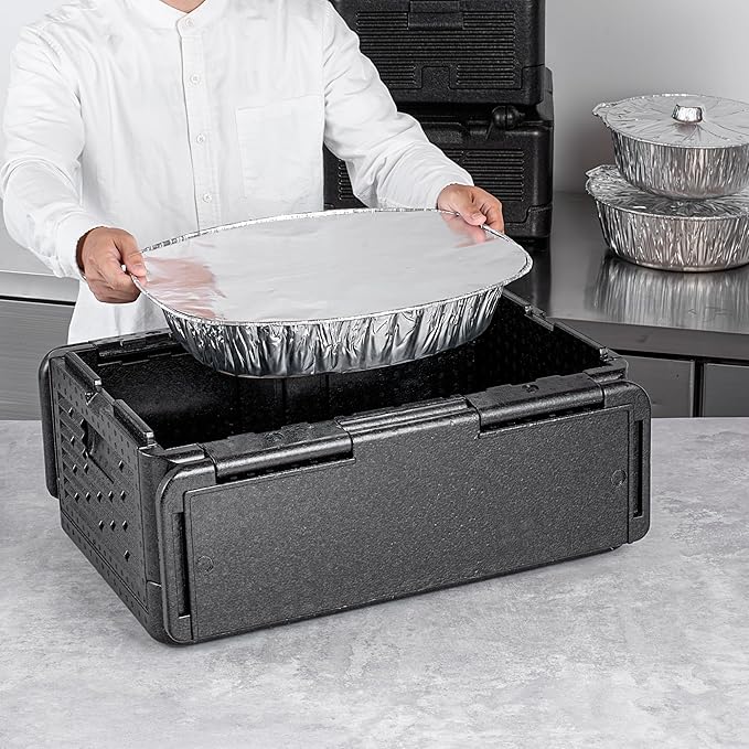 Restaurantware-Cater Tek 42 Quart Catering Hot Box, 1 Top Load Insulated Food Pan Carrier - Holds 1 Full Size 8â€ Deep Pan, Collapsible, Black EPP Plastic Food Box With Handles, Portable, For Buffet