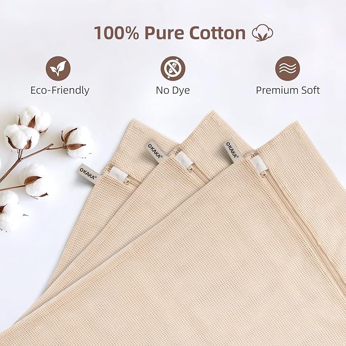 100% Pure Cotton Mesh Laundry Bags, Premium Soft, No Dye - Image 4