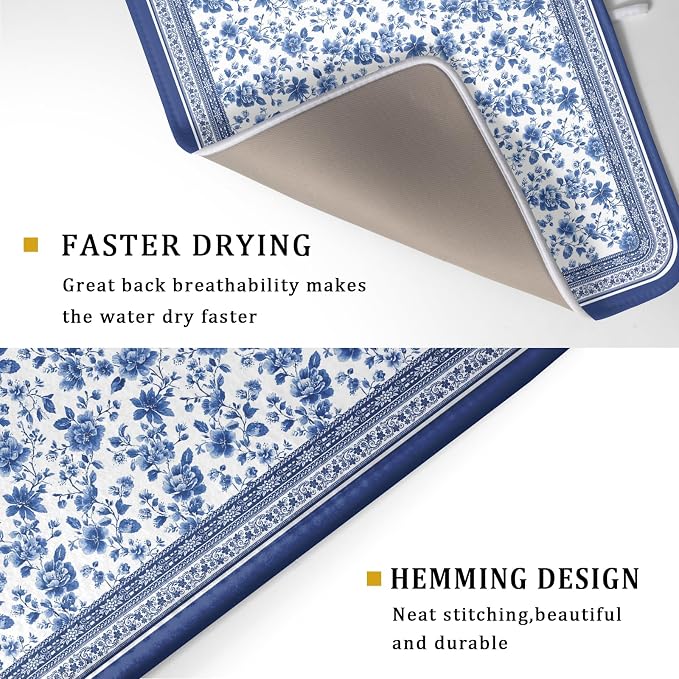 Blue Floral Branches Dish Drying Mat - Image 3