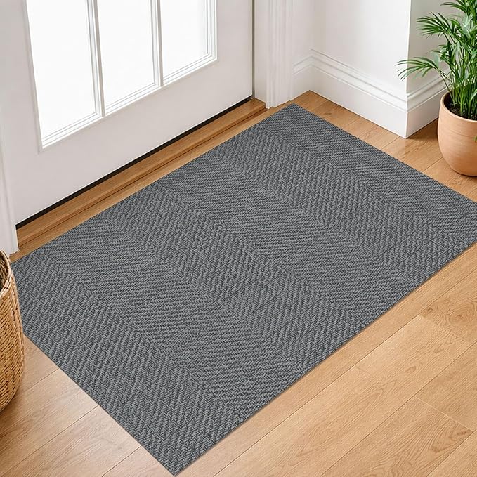 IOHOUZE Small Area Rug 2x3 Washable Woven Rugs for Entryway Non Slip Rubber Backed Front Door Rugs Indoor Doormat Throw Rug Floor Carpet for Entrance Kitchen, Charcoal/Dark Grey