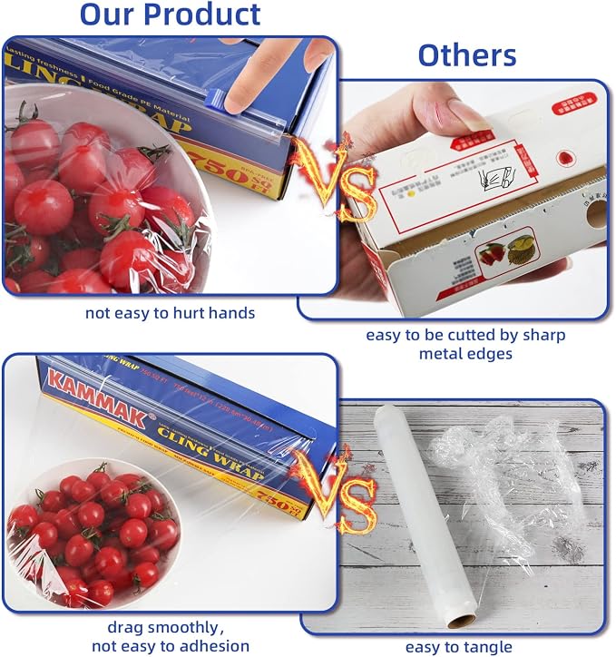 KAMMAK Plastic Food Wrap with Slide Cutter Kitchen Cling Wrap 12 inch - Image 2