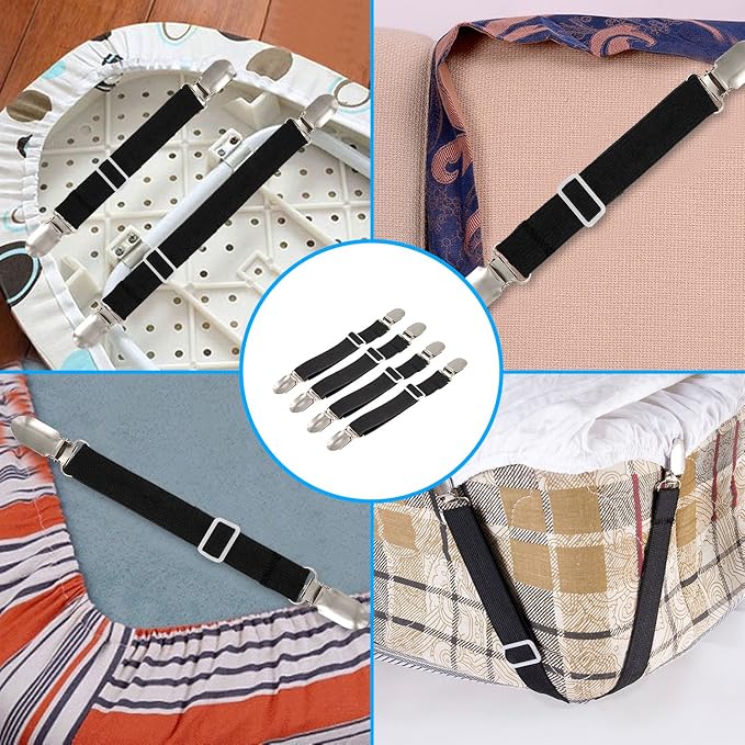 BetyBedy 4Pcs Adjustable Bed Sheet Fasteners Suspenders, Elastic Sheet Band - Image 6