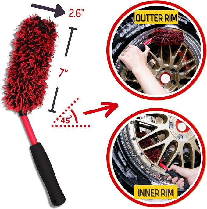 Angled Wheel Brush Kit 3 Pack- Angled Microfiber Wheel Brush, Wheel Barrel Brush - Image 5