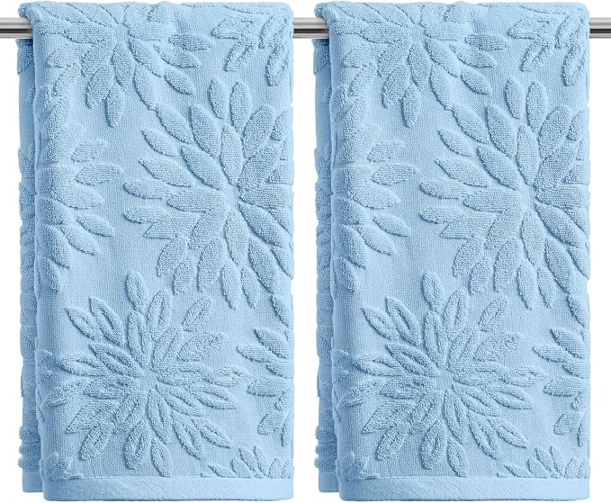 Artoid Mode 2 Pcs Light Blue 3D Dahlia Floral Jacquard Hand Towels by ArtoidMode