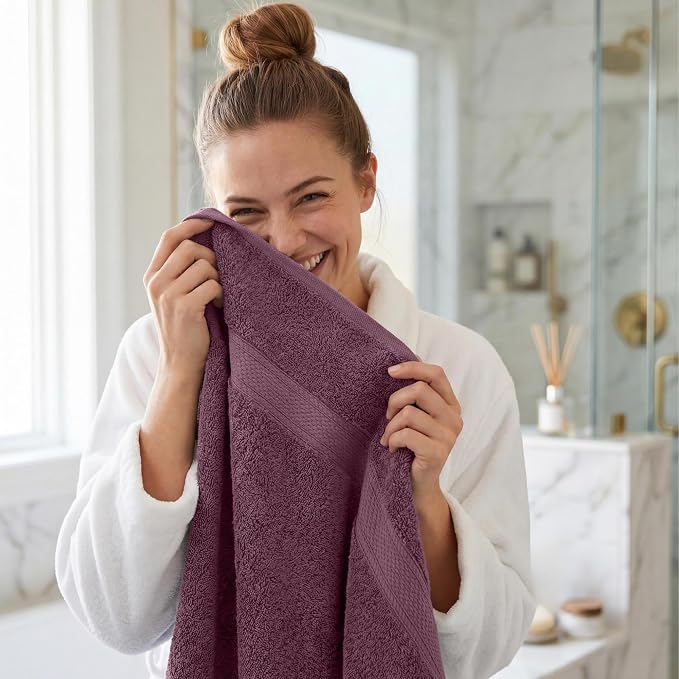 Superior Egyptian Cotton Plush & Absorbent, Bath Towel Set of 4, Plum | Quick - Image 8