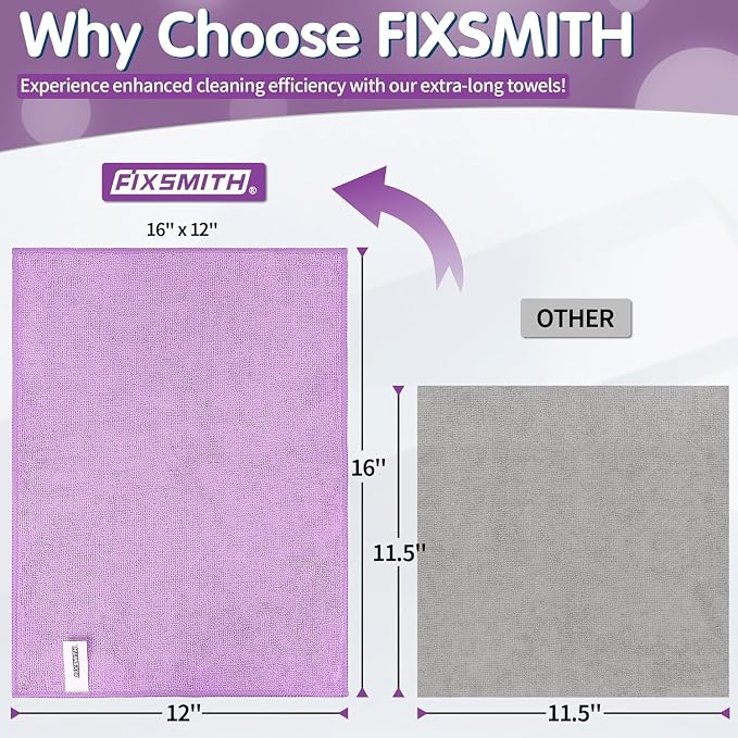 FIXSMITH Purple Microfiber Cleaning Cloth -Pack of 12, Highly Absorbent - Image 4