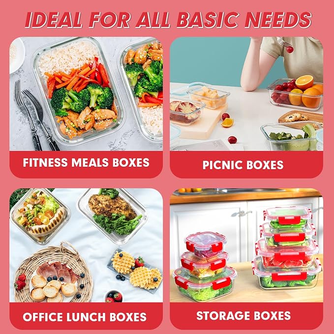VERONES 30 Pieces Glass Food Storage Containers Set - Image 6