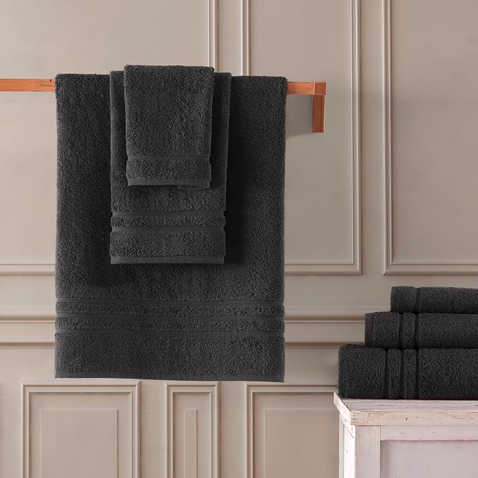 Black 6 Pack Bath Towels Sets Linen - Image 4