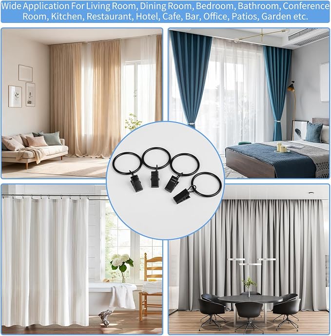 Curtain Rings with Clips, 42 Pack Metal Drapery Rings with Clips Hooks Hangers - Image 8