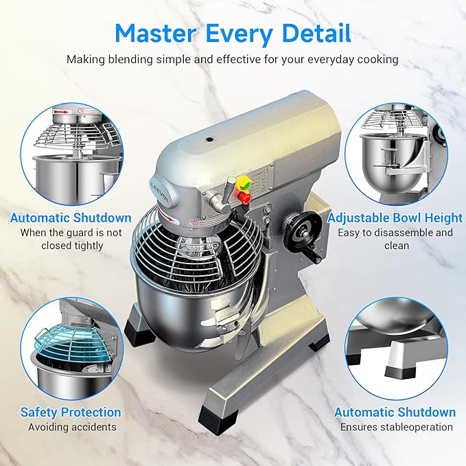 15Qt Commercial Food Mixer with Timing Function,600W Commercial stand mixer 3-Speed Adjustable,Electric Heavy Duty Dough Mixer with Stainless Steel Bowl for Bakery Pizzeria