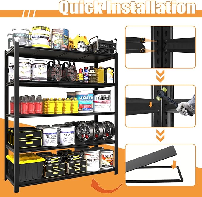 2PCS 47.2” W Metal Garage Shelving Units, 3000 LBS Storage Shelves Heavy Duty, 5 Tier Garage Shelf Rack, Adjustable Industrial Metal Shelving for Basement/Warehouse