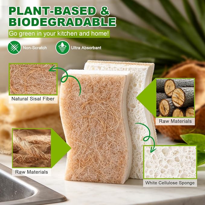 HOMEXCEL Kitchen Dish Sponges, 24 PK Non Scratch Natural Sponge - Image 2