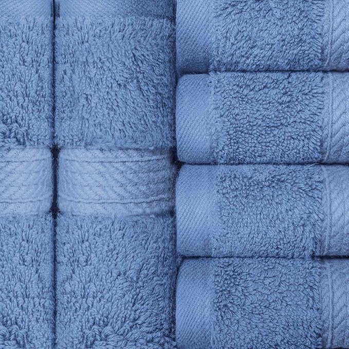 SUPERIOR Egyptian Cotton Plush & Absorbent, Face Towel Set of 6, Denim Blue | - Image 3