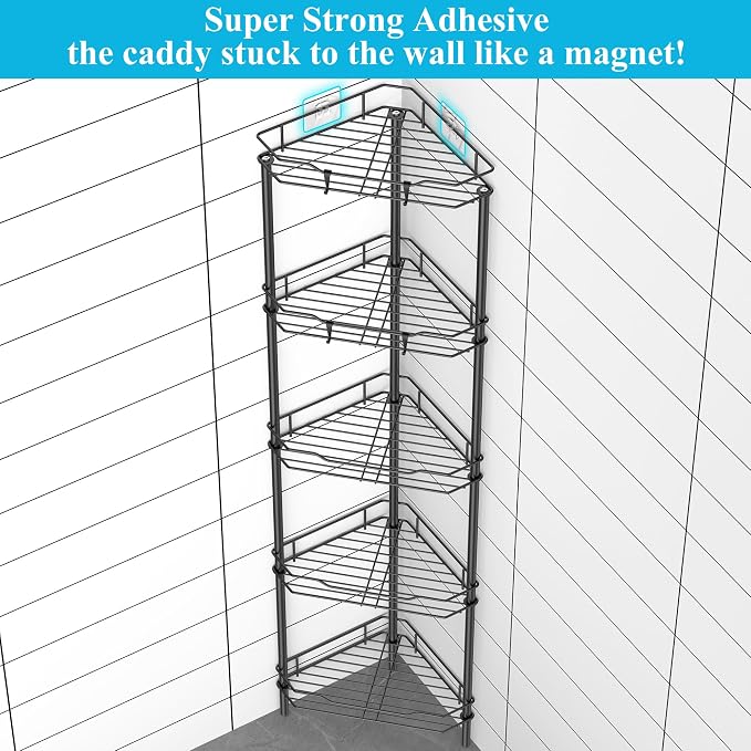 HuggieGems 5 Tier Floor Standing Corner Shower Caddy Organizer Shelf - Image 2