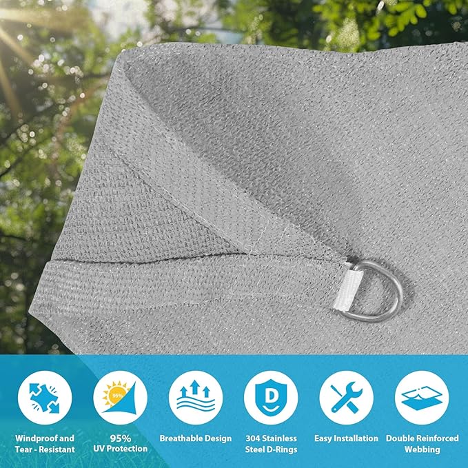 Amagenix Sun Shade Sail 20'X26' Curved Edge Outdoor Shade Canopy Light Grey Breathable 95% UV Block Shade Cloth for Patio Garden Backyard (We Make Custom Size)