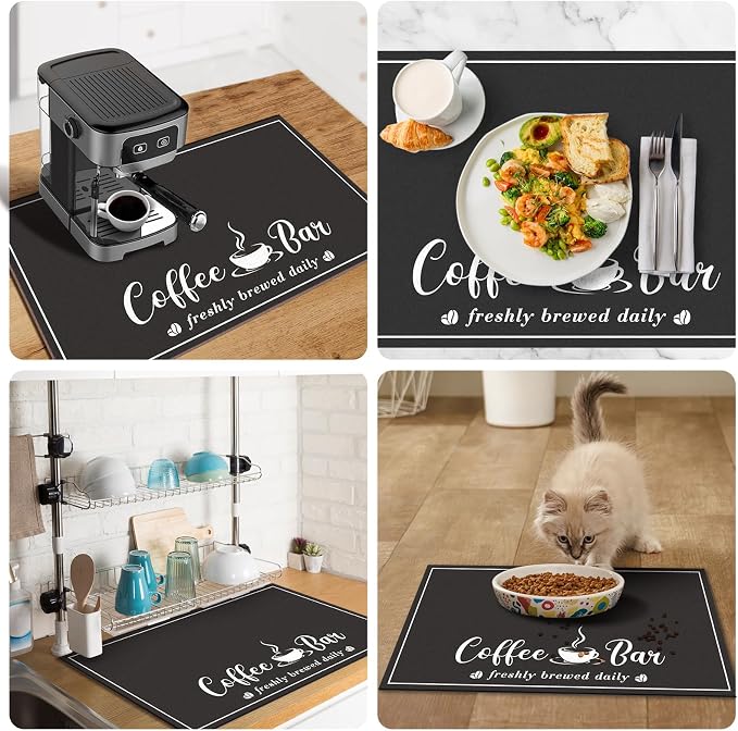 CooRug Fashion Coffee Mat, Dish Drying Mat 16" x 24" Black | Hide Stain - Image 5