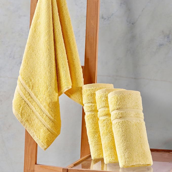 Hawmam Linen Yellow Hand Towels 4 Pack Turkish Cotton Premium Quality Soft and - Image 5