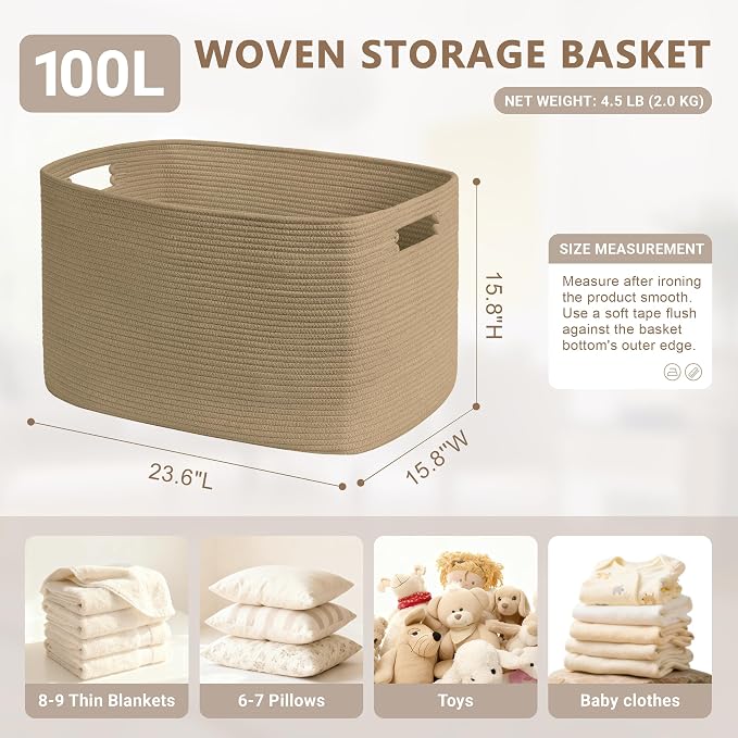100L Extra Large Woven Laundry Basket Hamper - Image 2