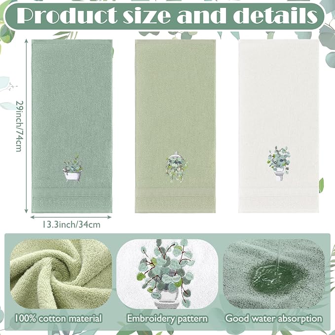 3 Pcs Eucalyptus Leaves Hand Towels - Image 2