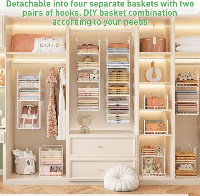 6 Tier Hanging Closet Organizers and Storage, 4 Hooks 2 Adjustable Dividers | - Image 6