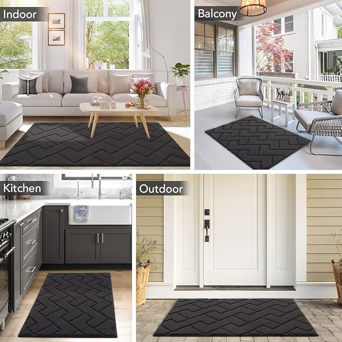 hicorfe Dirt Trapper Indoor Doormat,20"x48" Welcome Door mat,Non Slip Backing Washable Door Mats,Absorbent and Resistant Low-Profile Entrance Inside Floor Mat for Front Back Door,Entryway (Charcoal)