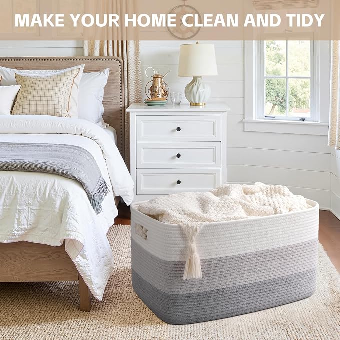 OIAHOMY Blanket Basket Laundry Basket Dog Toy Basket 75L Gradient Grey - Image 9